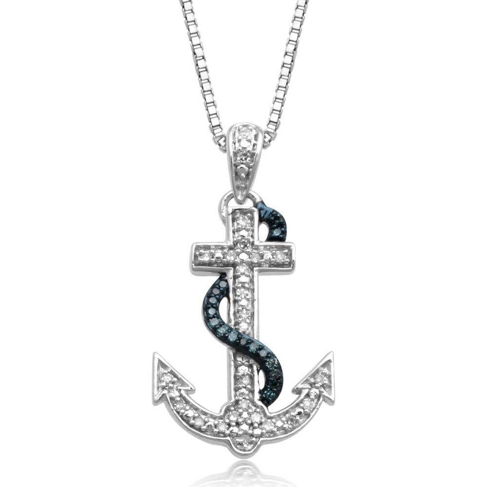 1/10 CTTW Diamond Anchor Pendant 14K White Gold